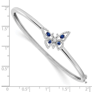 7" 14k White Gold Sapphire and Diamond Butterfly Bangle Bracelet