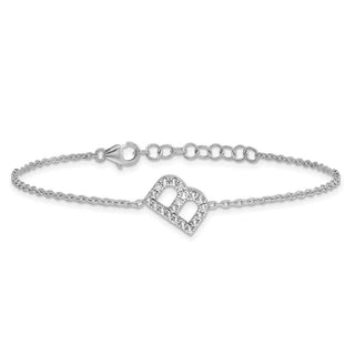 6.5" 14K White Gold Diamond Sideways Letter B w/ 1in ext. Bracelet