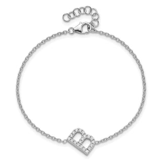 6.5" 14K White Gold Diamond Sideways Letter B w/ 1in ext. Bracelet