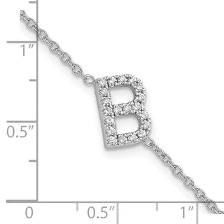 6.5" 14K White Gold Diamond Sideways Letter B w/ 1in ext. Bracelet