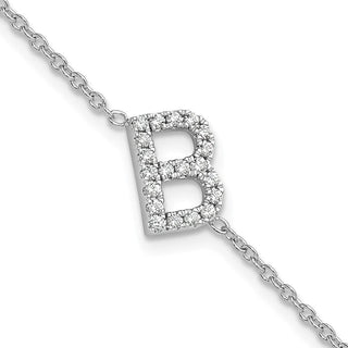 6.5" 14K White Gold Diamond Sideways Letter B w/ 1in ext. Bracelet