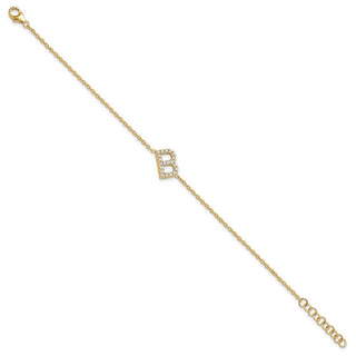 6.5" 14K Yellow Gold Diamond Sideways Letter B w/ 1in ext. Bracelet