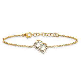 6.5" 14K Yellow Gold Diamond Sideways Letter B w/ 1in ext. Bracelet