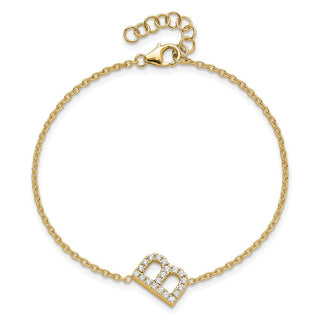 6.5" 14K Yellow Gold Diamond Sideways Letter B w/ 1in ext. Bracelet