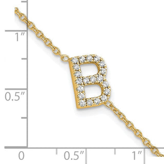 6.5" 14K Yellow Gold Diamond Sideways Letter B w/ 1in ext. Bracelet