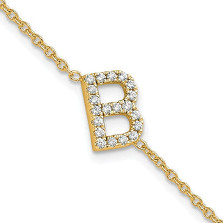6.5" 14K Yellow Gold Diamond Sideways Letter B w/ 1in ext. Bracelet