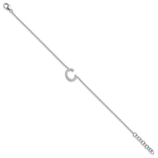 6.5" 14K White Gold Diamond Sideways Letter C w/ 1in ext. Bracelet