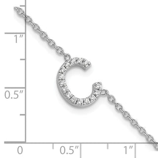 6.5" 14K White Gold Diamond Sideways Letter C w/ 1in ext. Bracelet