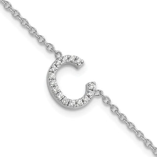 6.5" 14K White Gold Diamond Sideways Letter C w/ 1in ext. Bracelet