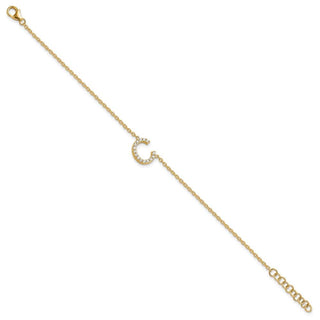 6.5" 14K Yellow Gold Diamond Sideways Letter C w/ 1in ext. Bracelet