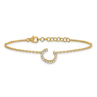 6.5" 14K Yellow Gold Diamond Sideways Letter C w/ 1in ext. Bracelet