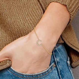 6.5" 14K Yellow Gold Diamond Sideways Letter C w/ 1in ext. Bracelet