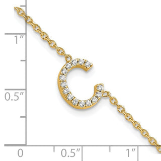 6.5" 14K Yellow Gold Diamond Sideways Letter C w/ 1in ext. Bracelet