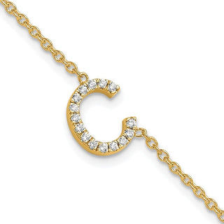 6.5" 14K Yellow Gold Diamond Sideways Letter C w/ 1in ext. Bracelet