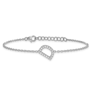 6.5" 14K White Gold Diamond Sideways Letter D w/ 1in ext. Bracelet