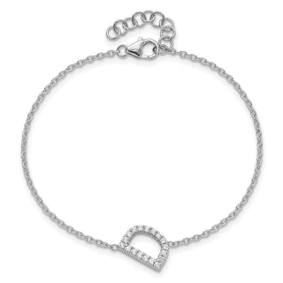 6.5" 14K White Gold Diamond Sideways Letter D w/ 1in ext. Bracelet