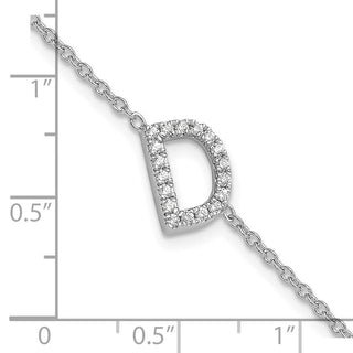 6.5" 14K White Gold Diamond Sideways Letter D w/ 1in ext. Bracelet