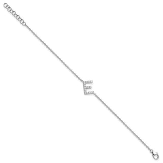 6.5" 14K White Gold Diamond Sideways Letter E w/ 1in ext. Bracelet