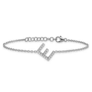 6.5" 14K White Gold Diamond Sideways Letter E w/ 1in ext. Bracelet