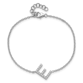 6.5" 14K White Gold Diamond Sideways Letter E w/ 1in ext. Bracelet