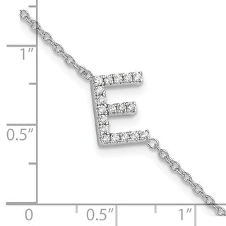 6.5" 14K White Gold Diamond Sideways Letter E w/ 1in ext. Bracelet