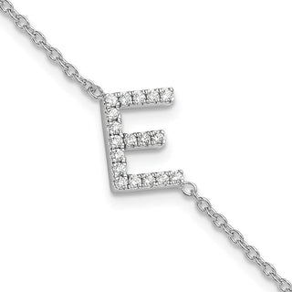 6.5" 14K White Gold Diamond Sideways Letter E w/ 1in ext. Bracelet