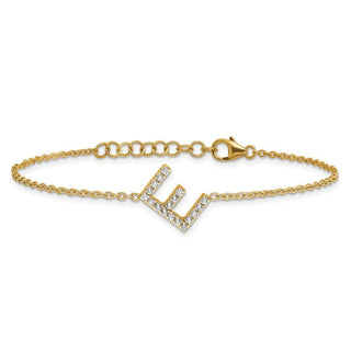 6.5" 14K Yellow Gold Diamond Sideways Letter E w/ 1in ext. Bracelet