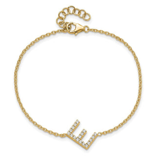 6.5" 14K Yellow Gold Diamond Sideways Letter E w/ 1in ext. Bracelet