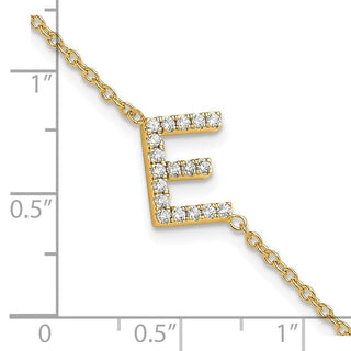 6.5" 14K Yellow Gold Diamond Sideways Letter E w/ 1in ext. Bracelet