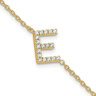 6.5" 14K Yellow Gold Diamond Sideways Letter E w/ 1in ext. Bracelet
