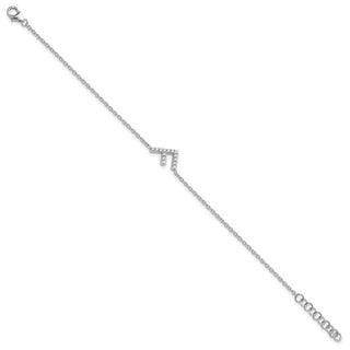 6.5" 14K White Gold Diamond Sideways Letter F w/ 1in ext. Bracelet