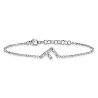 6.5" 14K White Gold Diamond Sideways Letter F w/ 1in ext. Bracelet