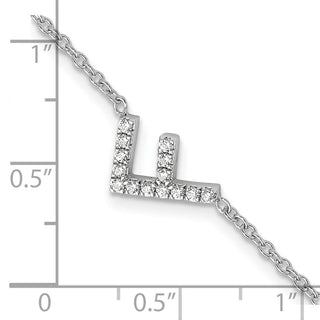 6.5" 14K White Gold Diamond Sideways Letter F w/ 1in ext. Bracelet