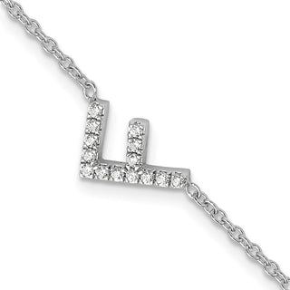 6.5" 14K White Gold Diamond Sideways Letter F w/ 1in ext. Bracelet