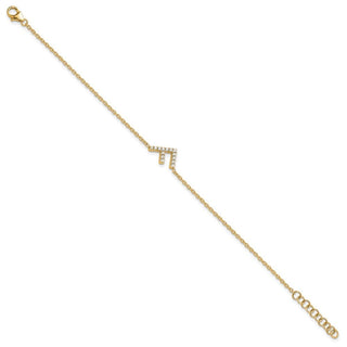 6.5" 14K Yellow Gold Diamond Sideways Letter F w/ 1in ext.Bracelet