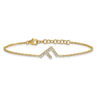 6.5" 14K Yellow Gold Diamond Sideways Letter F w/ 1in ext.Bracelet