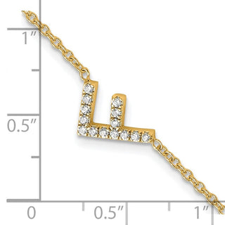 6.5" 14K Yellow Gold Diamond Sideways Letter F w/ 1in ext.Bracelet