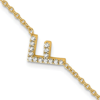6.5" 14K Yellow Gold Diamond Sideways Letter F w/ 1in ext.Bracelet