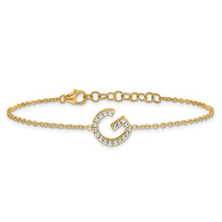 6.5" 14K Yellow Gold Diamond Sideways Letter G w/ 1in ext. Bracelet