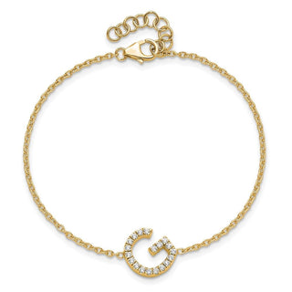 6.5" 14K Yellow Gold Diamond Sideways Letter G w/ 1in ext. Bracelet