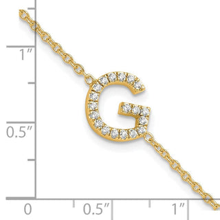 6.5" 14K Yellow Gold Diamond Sideways Letter G w/ 1in ext. Bracelet