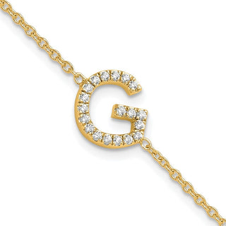 6.5" 14K Yellow Gold Diamond Sideways Letter G w/ 1in ext. Bracelet