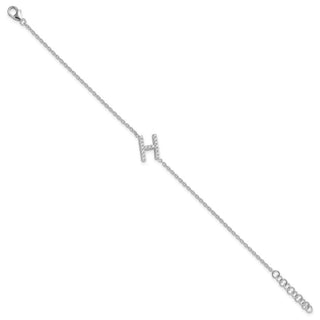6.5" 14K White Gold Diamond Sideways Letter H w/ 1in ext. Bracelet