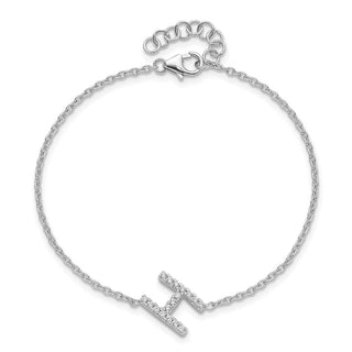 6.5" 14K White Gold Diamond Sideways Letter H w/ 1in ext. Bracelet
