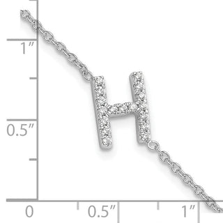 6.5" 14K White Gold Diamond Sideways Letter H w/ 1in ext. Bracelet