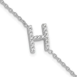 6.5" 14K White Gold Diamond Sideways Letter H w/ 1in ext. Bracelet