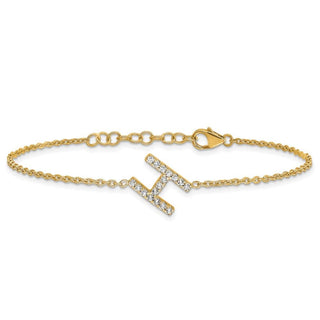 6.5" 14K Yellow Gold Diamond Sideways Letter H w/ 1in ext. Bracelet
