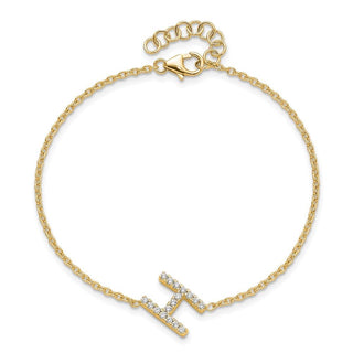 6.5" 14K Yellow Gold Diamond Sideways Letter H w/ 1in ext. Bracelet