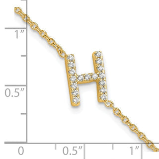 6.5" 14K Yellow Gold Diamond Sideways Letter H w/ 1in ext. Bracelet