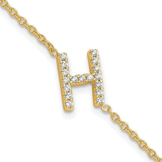 6.5" 14K Yellow Gold Diamond Sideways Letter H w/ 1in ext. Bracelet